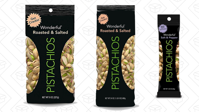 Wonderful Pistachios, Roasted and Salted, 8 Ounce Bags (Pack of 5) | $12 | Amazon | After 20% off couponWonderful Pistachios, Salt and Pepper, 1.25 Ounce Bags (Pack of 12) | $14 | Amazon | After 20% off couponWonderful Pistachios, Roasted and Salted, 24 Ounce Bags (Pack of 3) |$21 | Amazon | After 20% off coupon